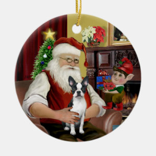 Santa's Boston Terrier #1 Keramisch Ornament
