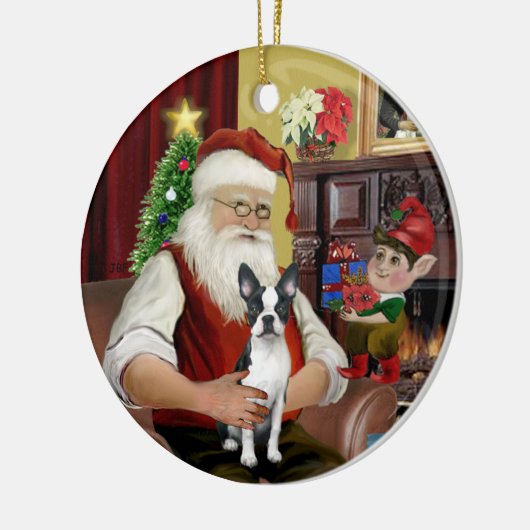 Santa's Boston Terrier #1 Keramisch Ornament (Links)