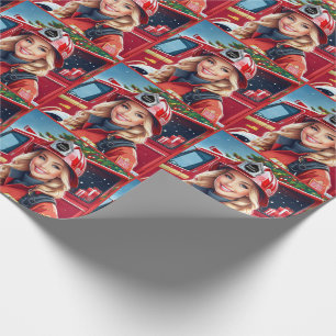 Santa's Brigade Vrouw Brandweerman Kerst Cadeaupapier