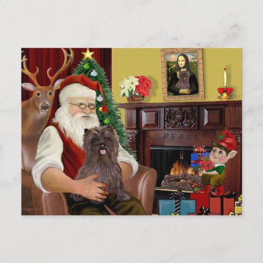 Santa's Brindle Cairn Terrier Feestdagenkaart (Voorkant)