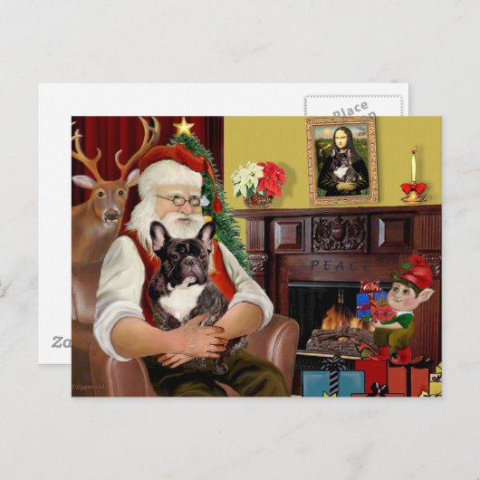 Santa's Brindle Franse Bulldog Feestdagenkaart (Voorkant / Achterkant)