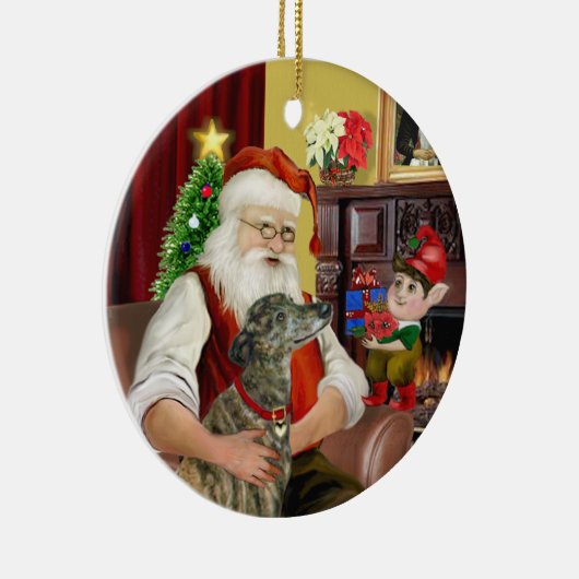 Santa's Brindle Greyhound Keramisch Ornament (Rechts)