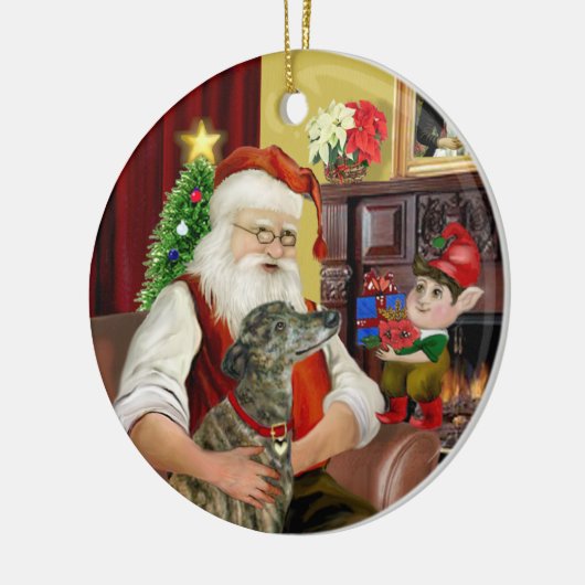 Santa's Brindle Greyhound Keramisch Ornament (Links)