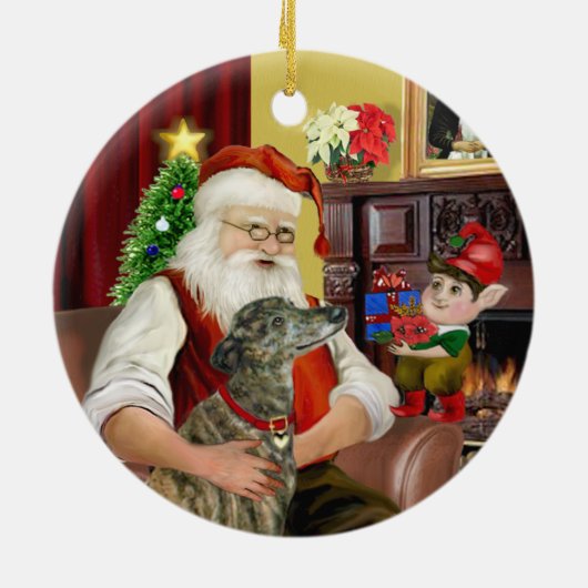 Santa's Brindle Greyhound Keramisch Ornament (Achterkant)