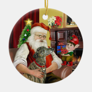 Santa's Brindle Greyhound Keramisch Ornament