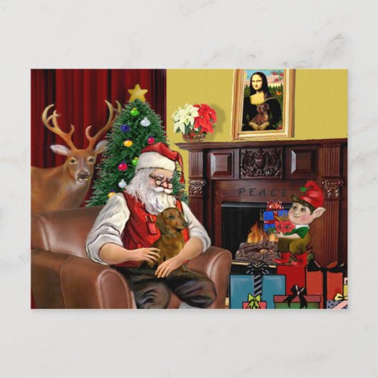 Santa's Bruin/Rode Teckel Feestdagenkaart (Voorkant)