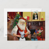 Santa's Bull Terrier (wit) Feestdagenkaart (Voorkant / Achterkant)