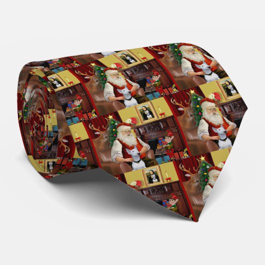 Santa's Bull Terrier (wit) Stropdas (Opgerold)