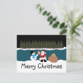 Santa's cadeau aan Snowman Briefkaart (Staand voorkant)
