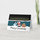 Santa's cadeau aan Snowman Holiday Card Feestdagen Kaart (Voorkant)