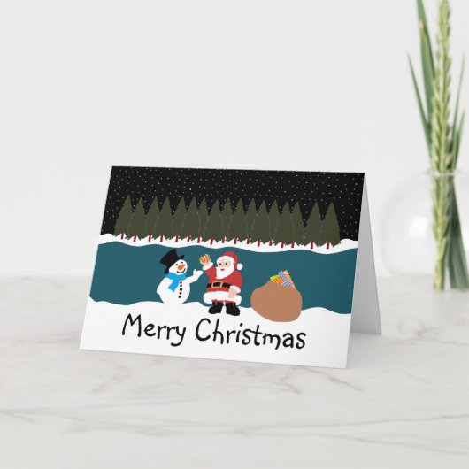 Santa's cadeau aan Snowman Holiday Card Feestdagen Kaart (Voorkant)