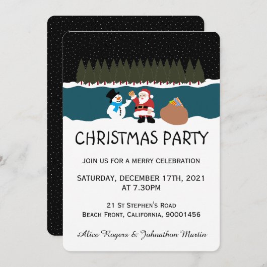 Santa's cadeau aan Snowman Party Invitation Kaart (Voorkant / Achterkant)