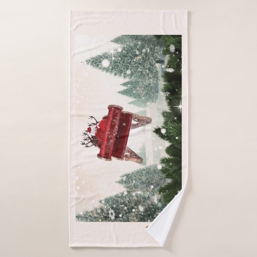 Santa's Carriage monogram Kerstmis Badhanddoek (Badhanddoek)