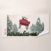 Santa's Carriage monogram Kerstmis Badhanddoek (Badhanddoek)