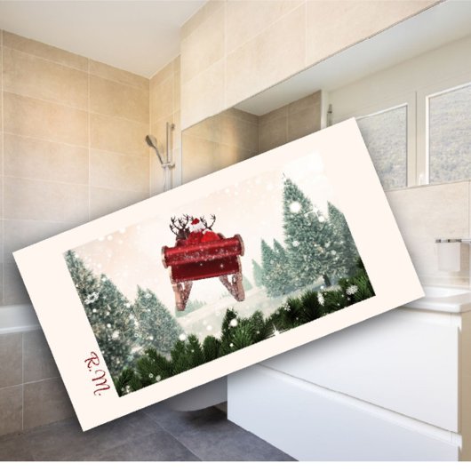 Santa's Carriage monogram Kerstmis Badhanddoek