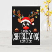 Santa's Cheerleading Reindeer Funny Xmas Matching  Kaart (Gele Bloem)