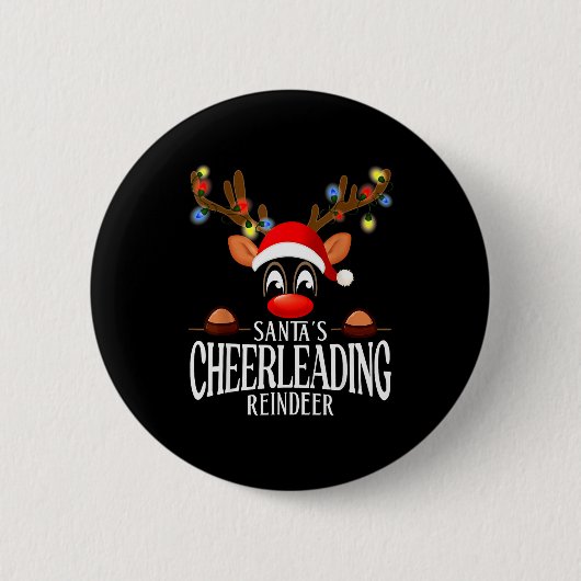 Santa's Cheerleading Reindeer Funny Xmas Matching  Ronde Button 5,7 Cm (Voorkant)