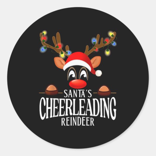 Santa's Cheerleading Reindeer Funny Xmas Matching  Ronde Sticker (Voorkant)