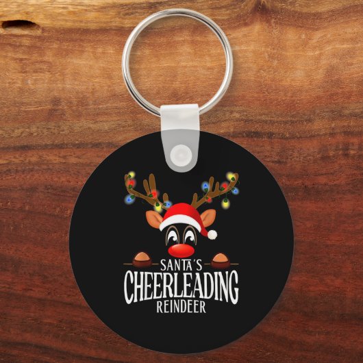 Santa's Cheerleading Reindeer Funny Xmas Matching Sleutelhanger (Voorkant)