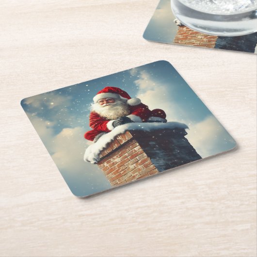 Santa's Chimney Pause: een glimlach van de winter Kartonnen Onderzetters (Schuin)