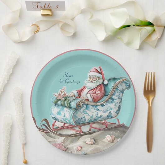 Santa's Chinoiserie Sleigh op het strand Papieren Bordje (Huwelijk)