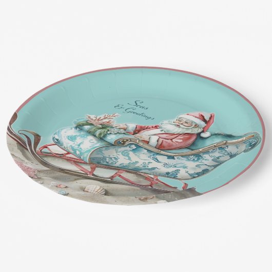 Santa's Chinoiserie Sleigh op het strand Papieren Bordje (Gekanteld)