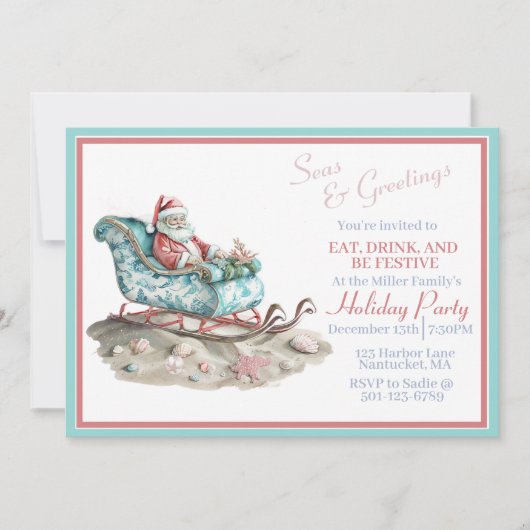 Santa's Chinoiserie Sleigh op het strand uitnodigi Kaart (Voorkant)