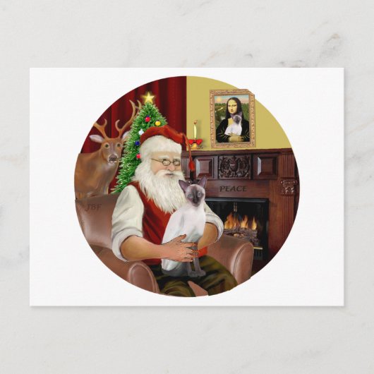 Santa's Chocoladepunt Siamees Feestdagenkaart (Voorkant)
