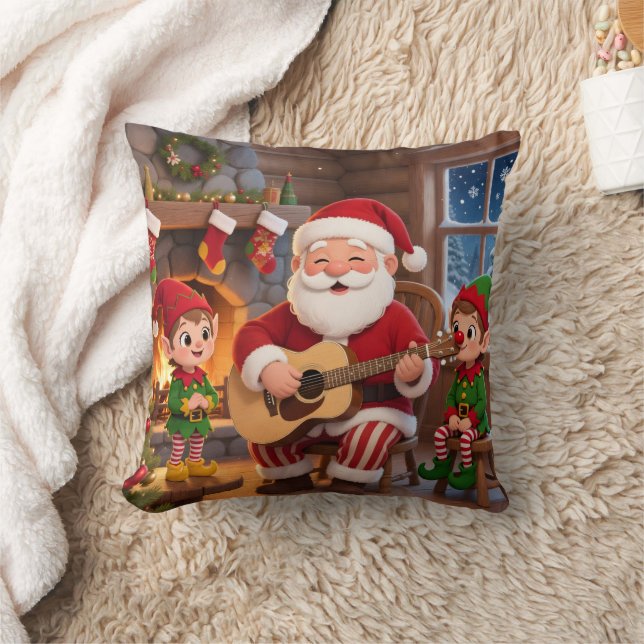 Santa's Christmas Eve Serenade: Cozy Fireplace Kussen (Deken)
