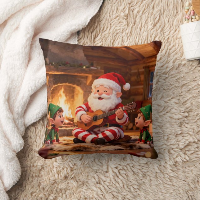 Santa's Christmas Eve Serenade: Cozy Fireplace Kussen (Deken)