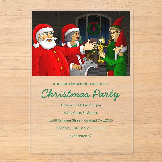 Santa's Christmas Party Invitation Acryl Uitnodigingen (Voorkant)