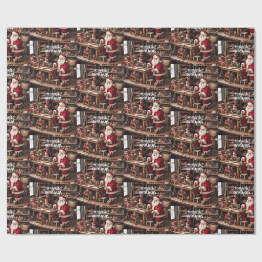 Santa's Christmas Speelgoed Workshop Cadeaupapier (Vlak)