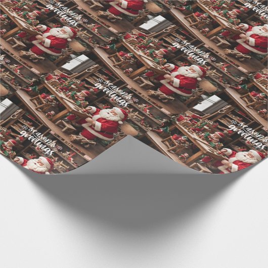 Santa's Christmas Speelgoed Workshop Cadeaupapier (Hoek)