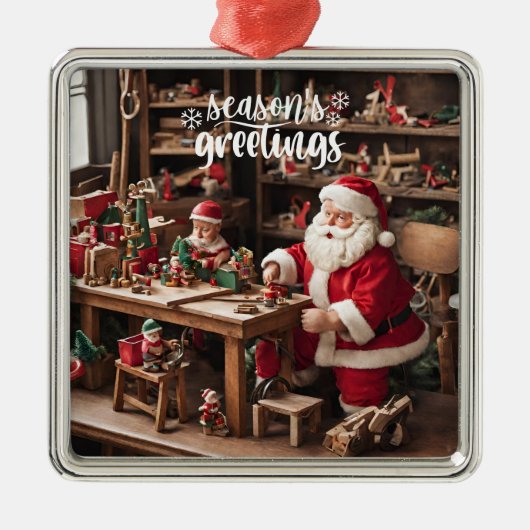 Santa's Christmas Speelgoed Workshop Metalen Ornament (Voorkant)