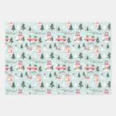 Santa's Comin to Town Pink Retro Van Wrapping Inpakpapier Vel (Voorkant)