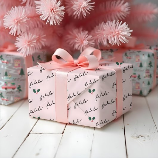 Santa's Comin to Town Pink Retro Van Wrapping Inpakpapier Vel