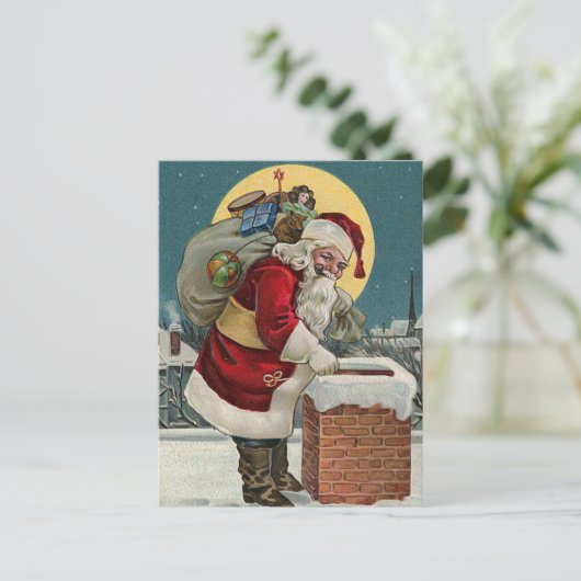 "Santa's Coming down the Chimney" Postcard Feestdagenkaart (Staand voorkant)