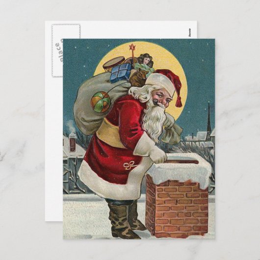 "Santa's Coming down the Chimney" Postcard Feestdagenkaart (Voorkant / Achterkant)