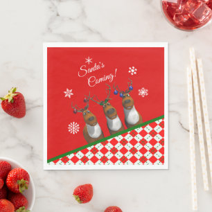 Santa's Coming Reindeer Trio Red Party Napkins Servet
