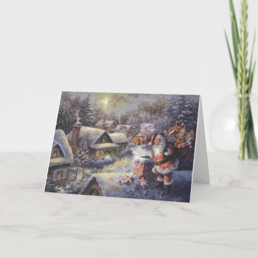 Santa's Coming Snowy Village kerst Kaart (Voorkant)