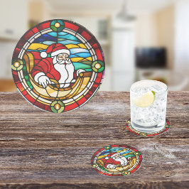 Santa's Coming to Town Glas in lood Look Ronde Kartonnen Onderzetter