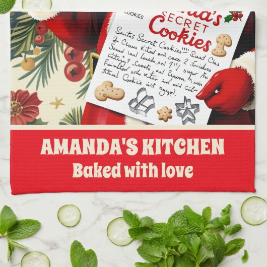 Santa's Cookie Recept Gepersonaliseerde Kerst Theedoek (Gevouwen)