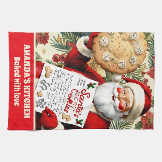 Santa's Cookie Recept Gepersonaliseerde Kerst Theedoek (Horizontaal)