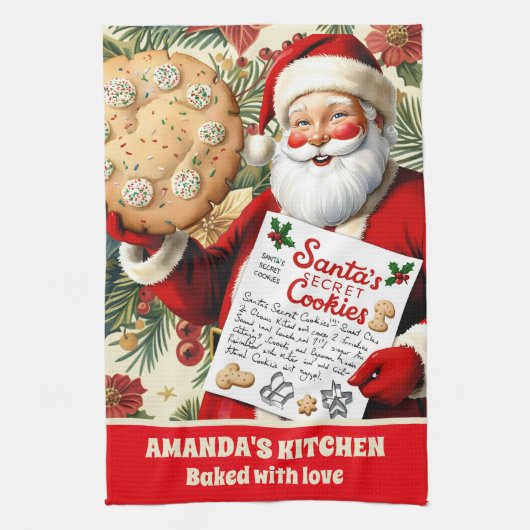 Santa's Cookie Recept Gepersonaliseerde Kerst Theedoek (Verticaal)