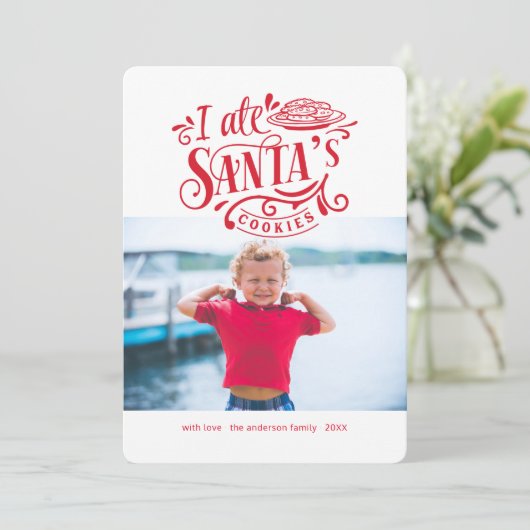 Santa's Cookies Holiday Kerstfeest Funny-fotokaart Feestdagenkaart (Staand voorkant)
