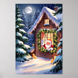 Santa's Cosy Cottage Winterlandschap Poster