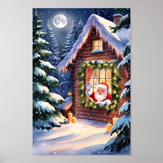 Santa's Cosy Cottage Winterlandschap Poster (Voorkant)