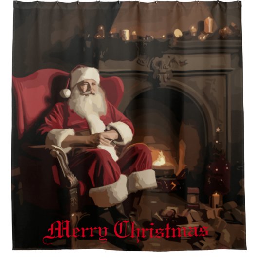 Santa's Cosy Nook Douchegordijn (Voorkant)