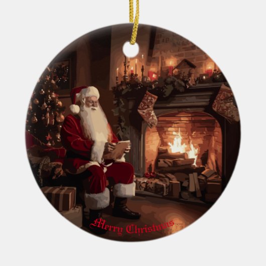 Santa's Cosy Nook Keramisch Ornament (Voorkant)