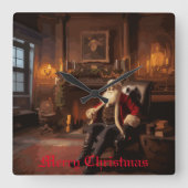 Santa's Cosy Nook Vierkante Klok (Voorkant)